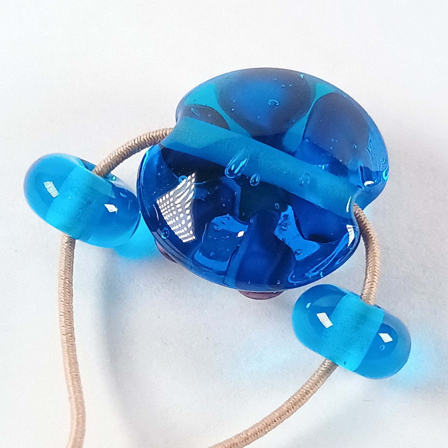Aua and pink floral lentil lampwork bead mini set Jolene Beads