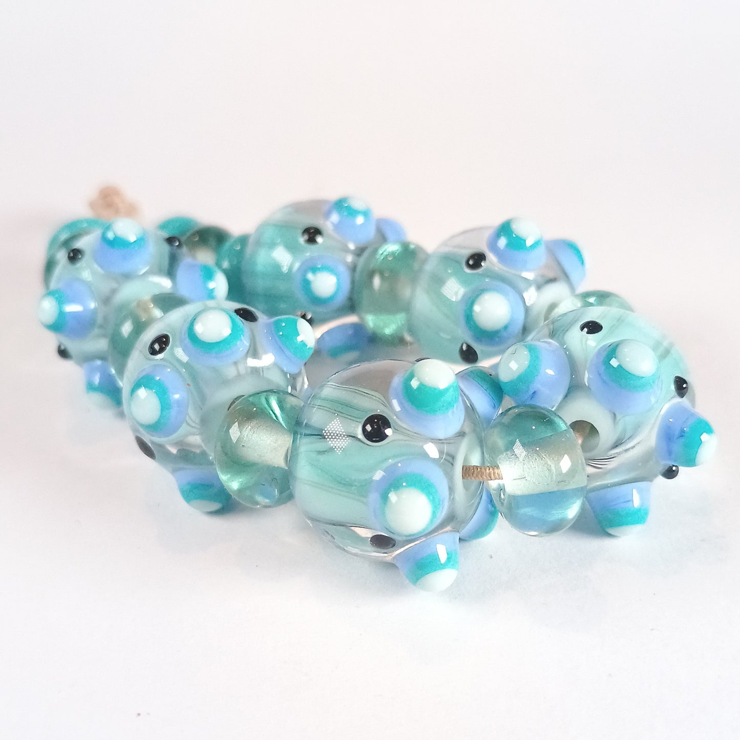Delicate pale green candy stripe lampwork art glass bead set Jolene Beads - lampwork beads & jewellery