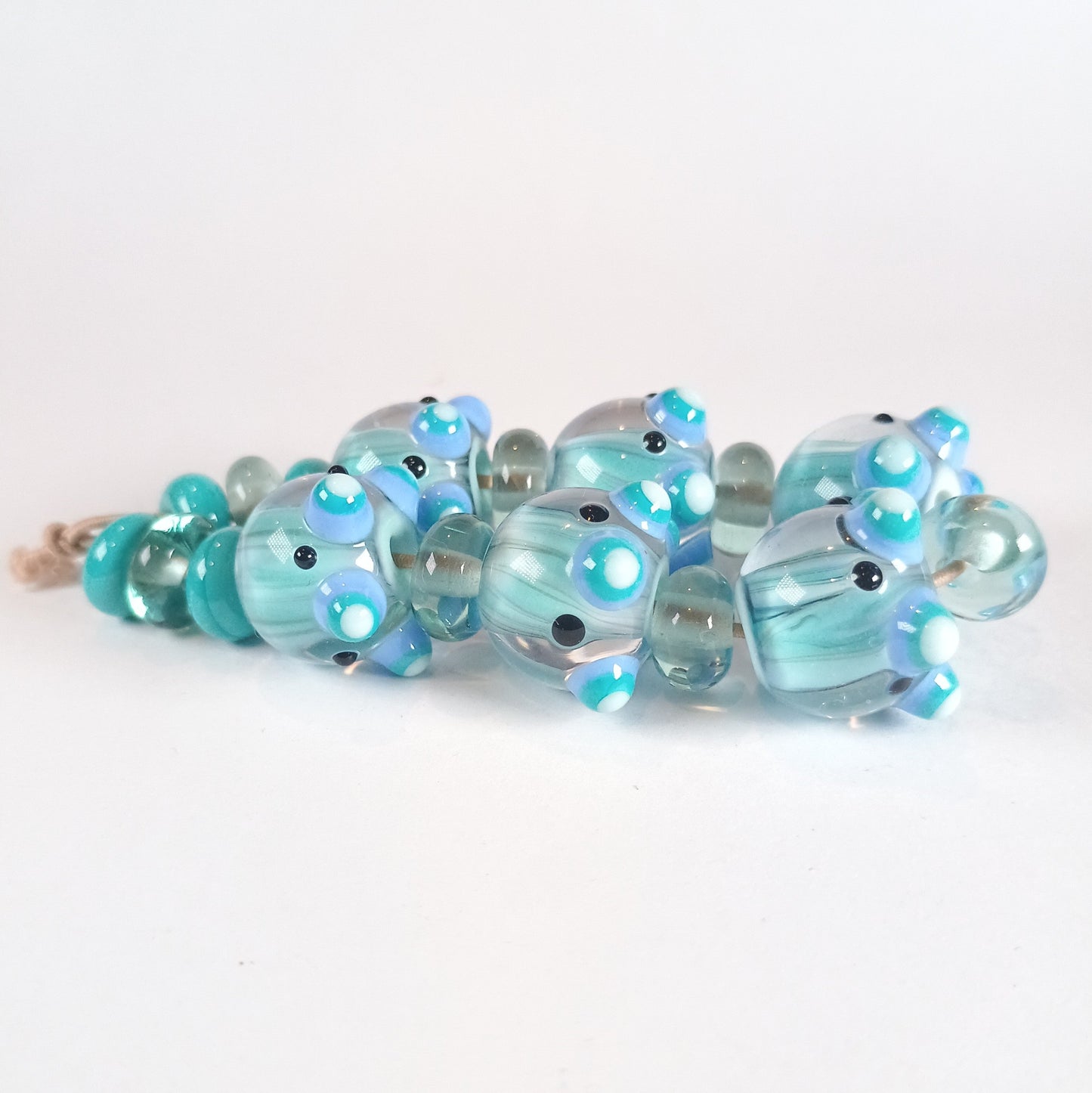 Delicate pale green candy stripe lampwork art glass bead set Jolene Beads - lampwork beads & jewellery