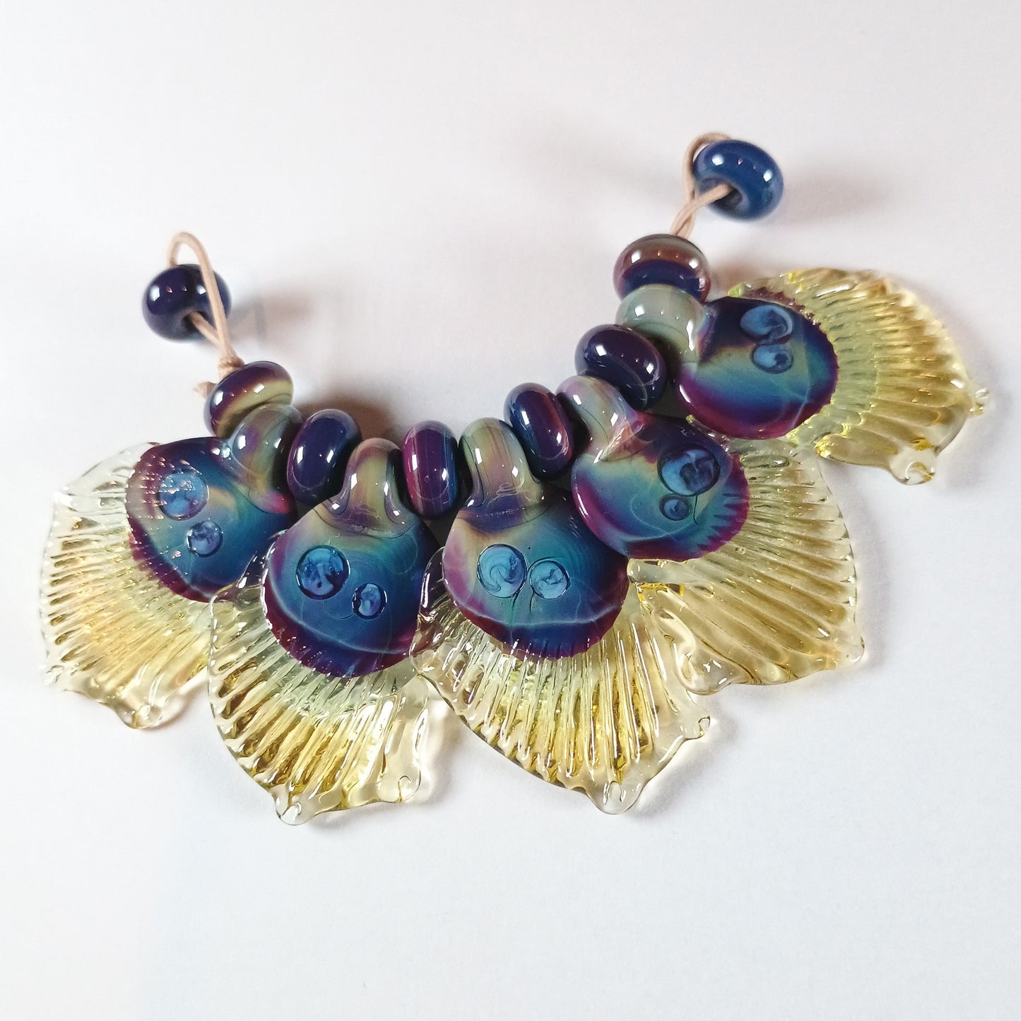 Multicolor and yellow glass butterfly wing bead set with gold leaf Jolene Beads