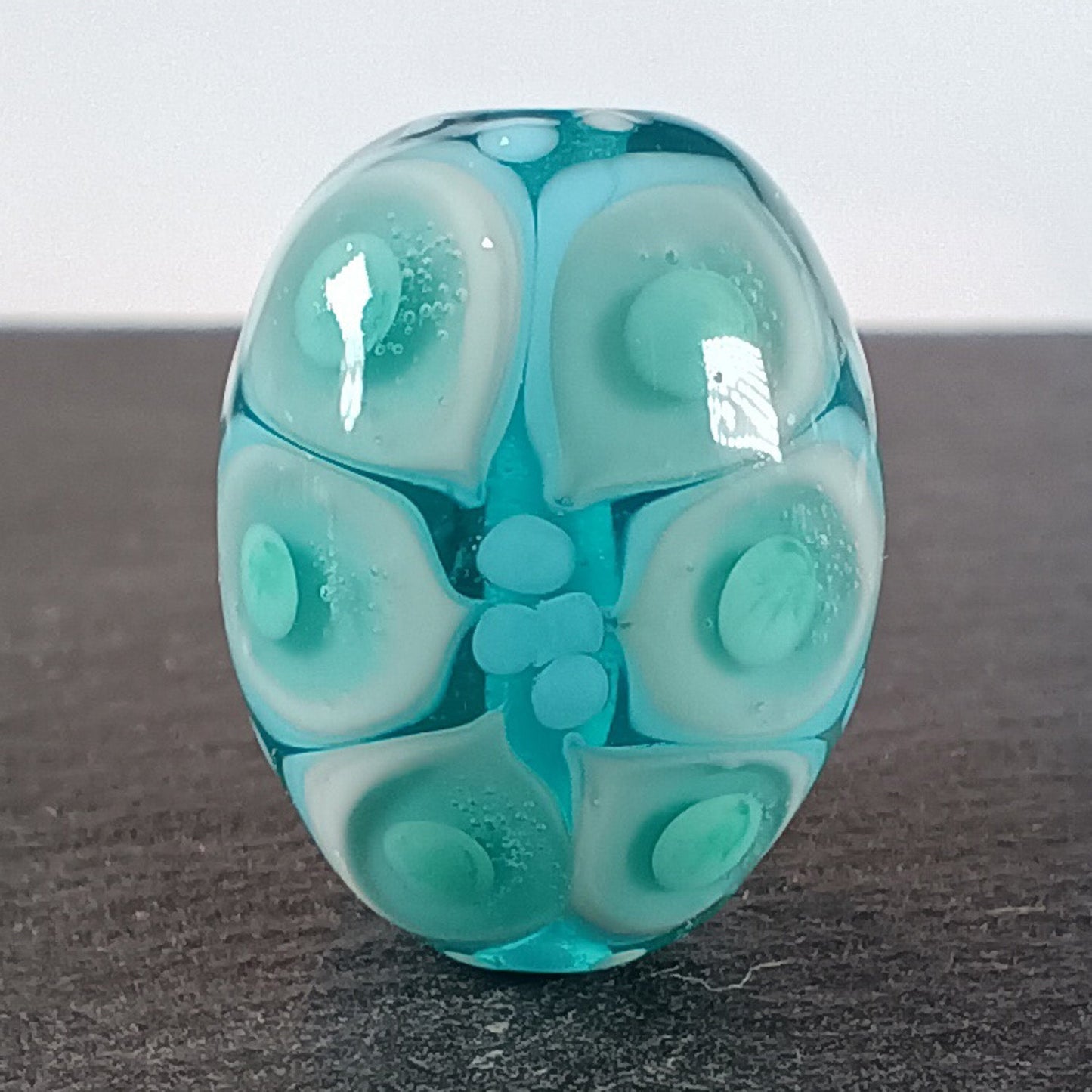 Pale blue and aqua chunky oval mandala lampwork focal bead Jolene Beads