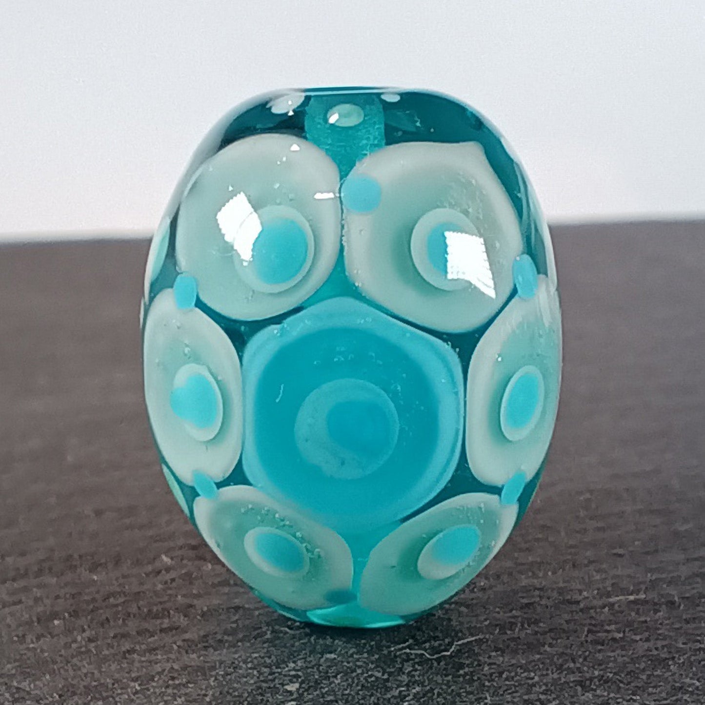 Pale blue and aqua chunky oval mandala lampwork focal bead Jolene Beads