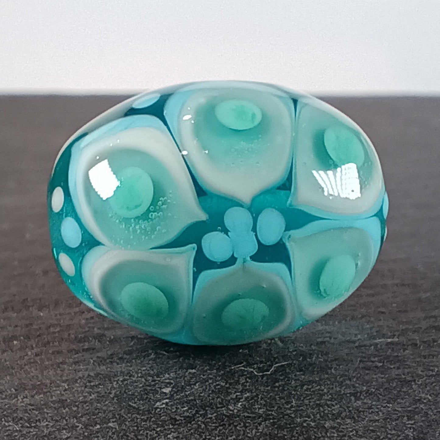 Pale blue and aqua chunky oval mandala lampwork focal bead Jolene Beads