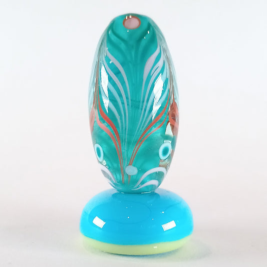 Encased turquoise long oval raked lampwork focal bead - Jolene Beads - lampwork beads & jewellery