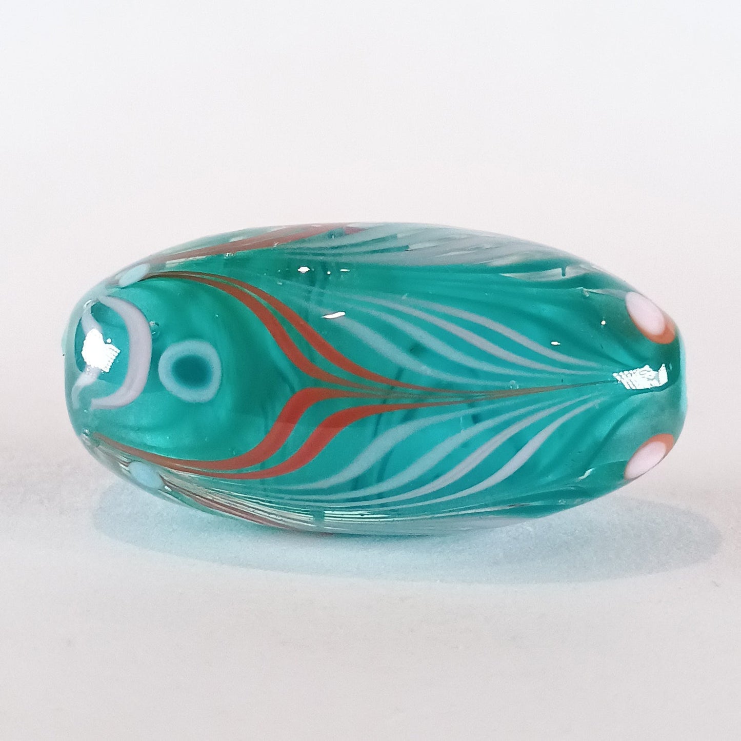 Encased turquoise long oval raked lampwork focal bead - Jolene Beads - lampwork beads & jewellery