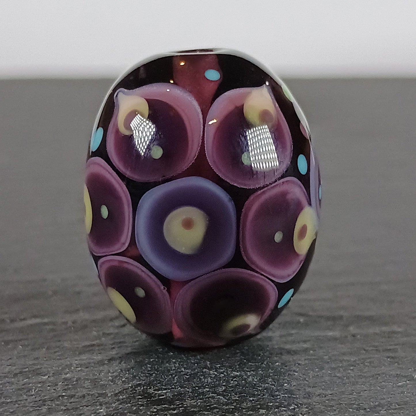 Dark purple and amber chunky oval mandala lampwork focal bead Jolene Beads