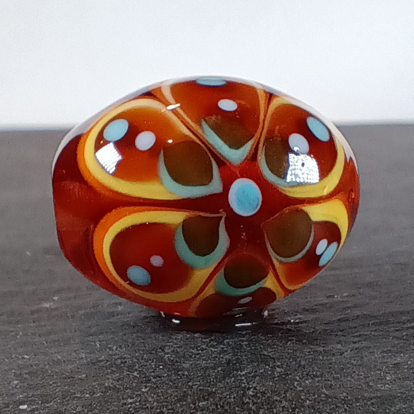 Topaz brown and turquoise chunky oval mandala lampwork focal bead Jolene Beads