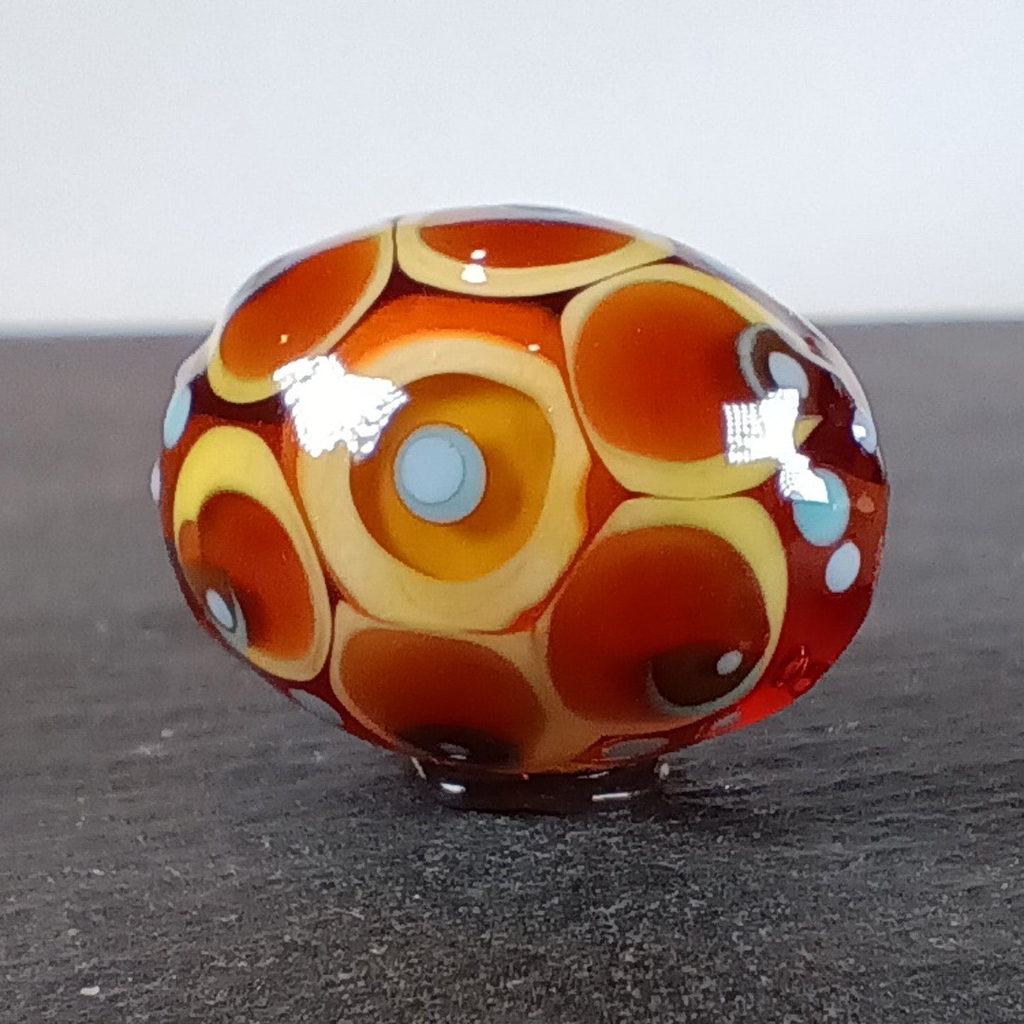 Topaz brown and turquoise chunky oval mandala lampwork focal bead Jolene Beads