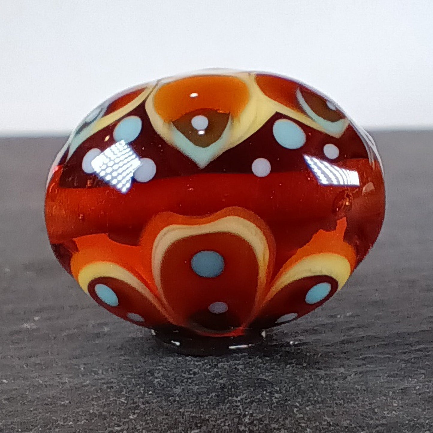 Topaz brown and turquoise chunky oval mandala lampwork focal bead Jolene Beads
