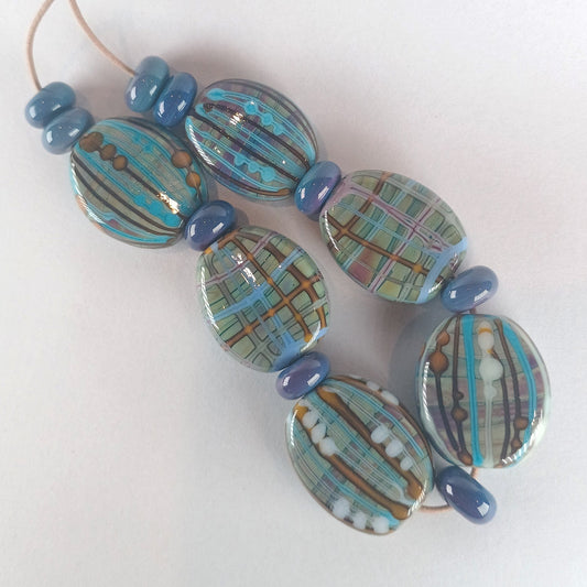 Fabric inspired tab set for SM - Jolene Beads - lampwork beads & jewellery