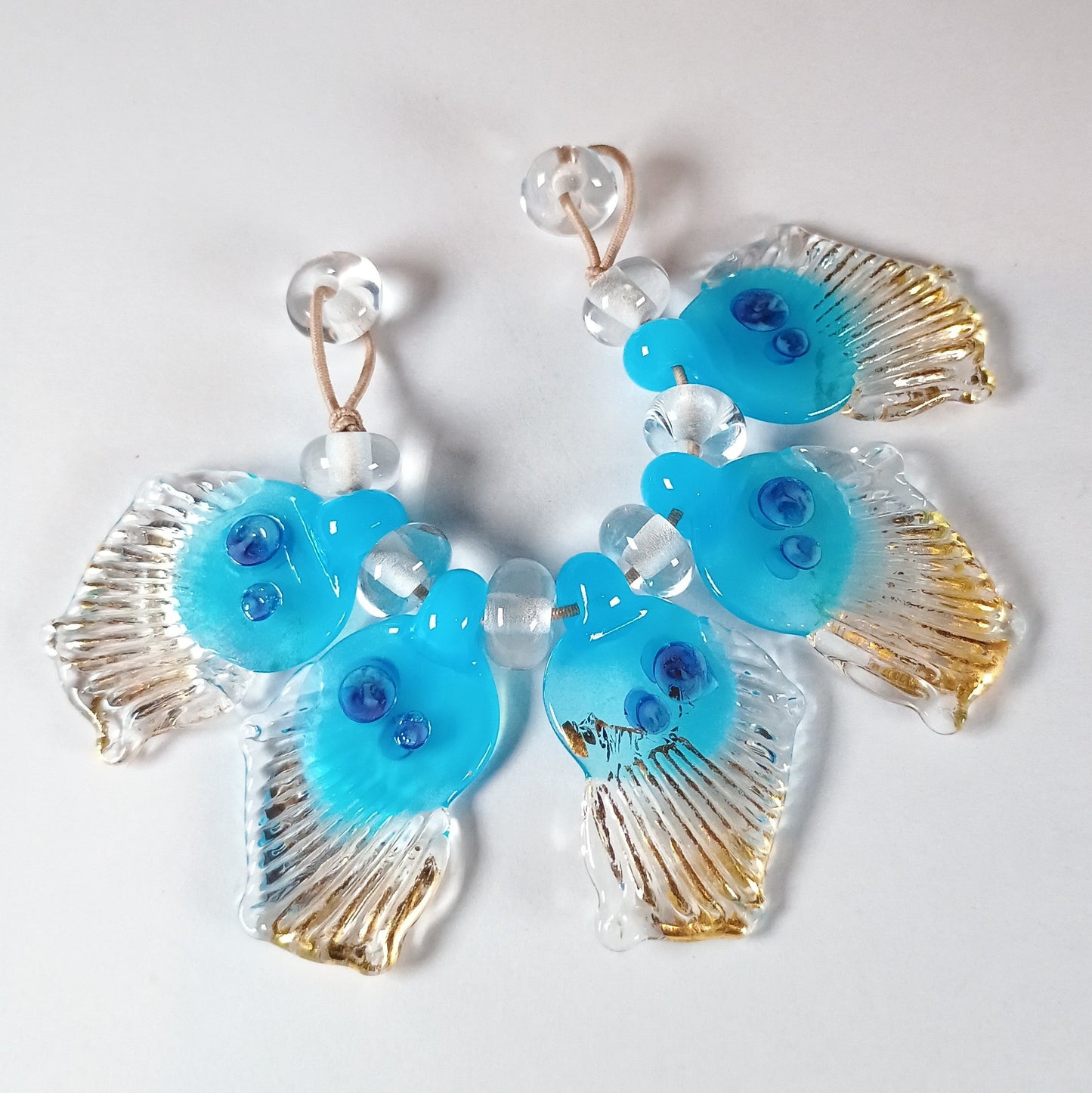 Blue and clear glass butterfly wing bead set with gold leaf Jolene Beads