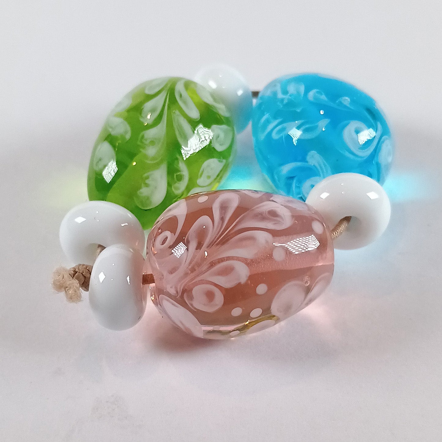 Transparent egg bead trio with ghost Jolene Beads