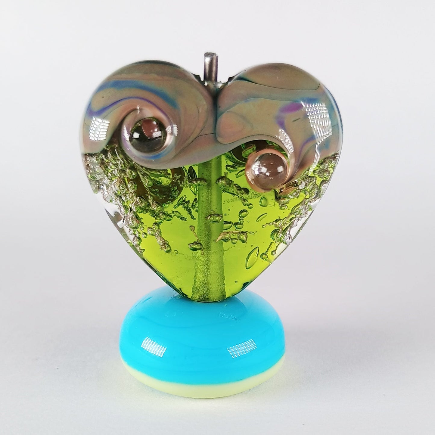 Green and multicolor focal lampwork heart bead - Jolene Beads - lampwork beads & jewellery