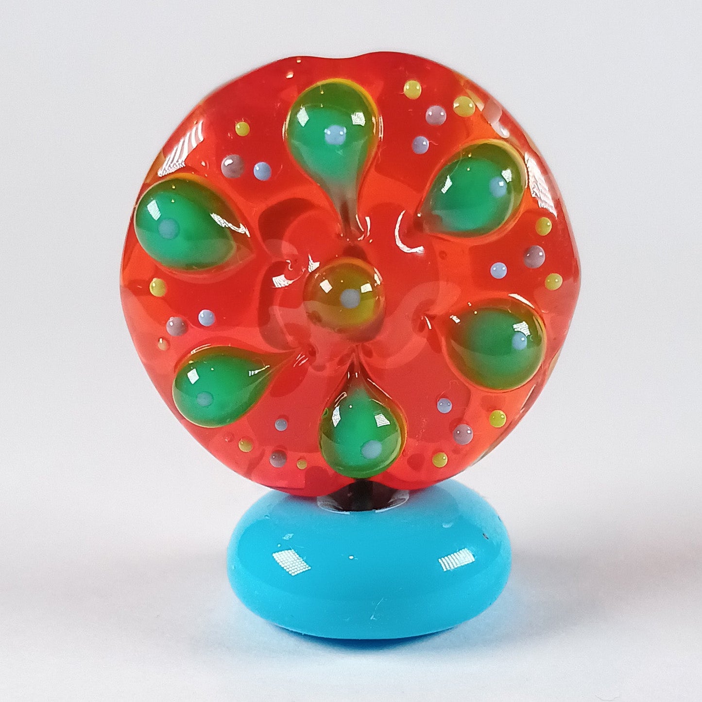 Bright orange straight sided lentil mandala lampwork bead Jolene Beads
