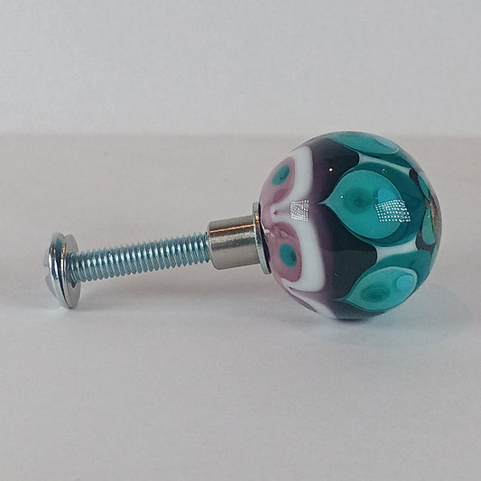 Purple and teal stacked petal glass knob 1