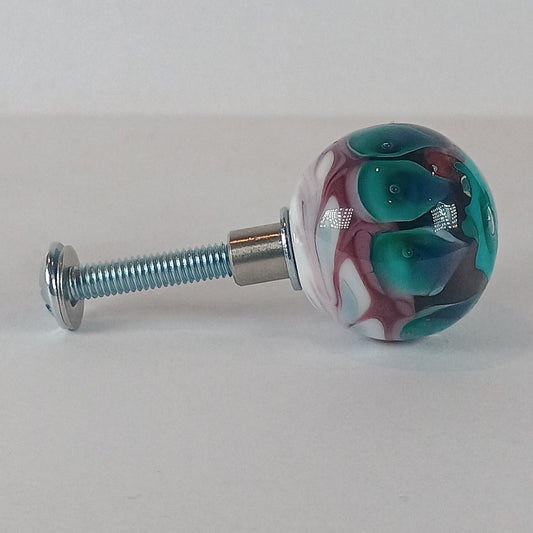 Teal and purple bubble dot glass knob