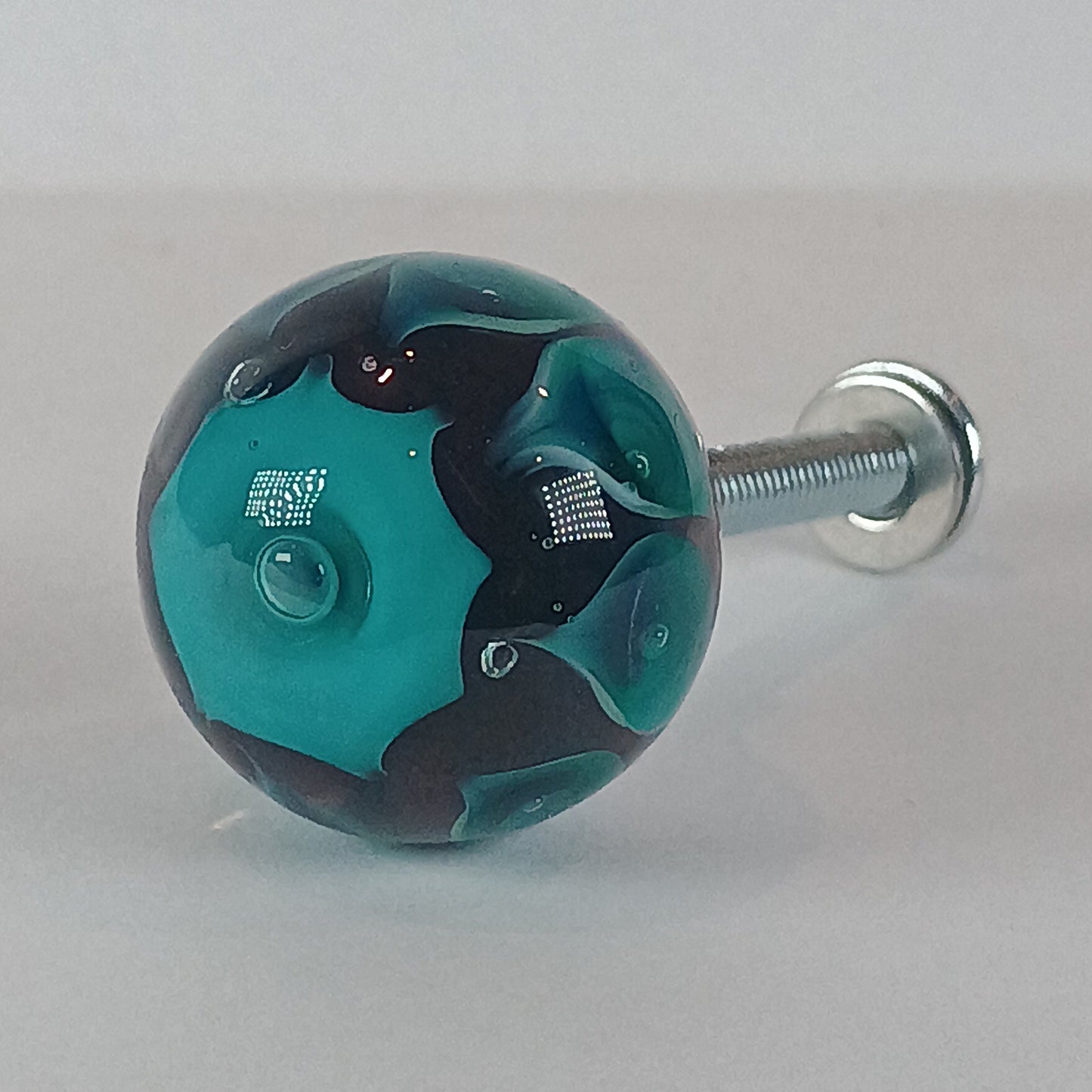 Teal and purple bubble dot glass knob