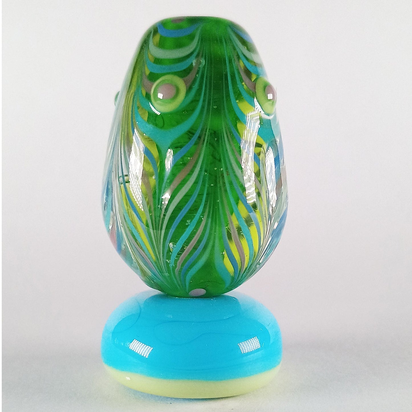 Large green raked stringer focal egg bead - Jolene Beads - lampwork beads & jewellery