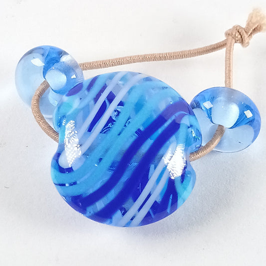 Pale blue 18mm raked lampwork lentil bead - Jolene Beads - lampwork beads & jewellery
