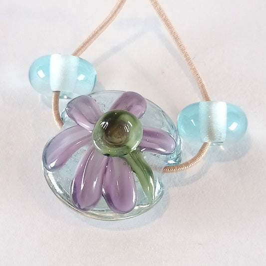 Pale blue and purple flower lentil bead mini set - Jolene Beads - lampwork beads & jewellery