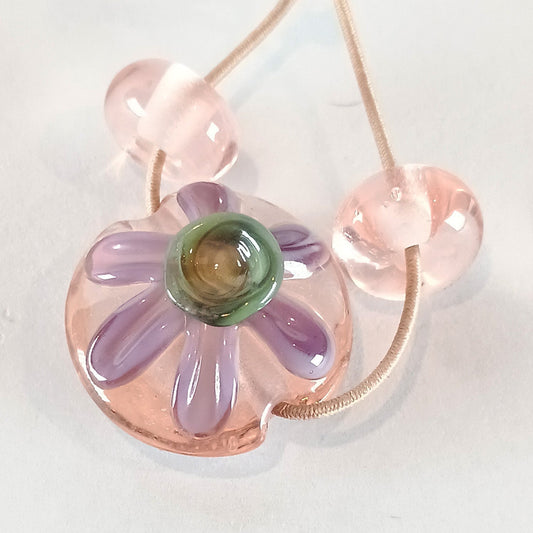 Pale pink and purple flower lentil bead mini set - Jolene Beads - lampwork beads & jewellery