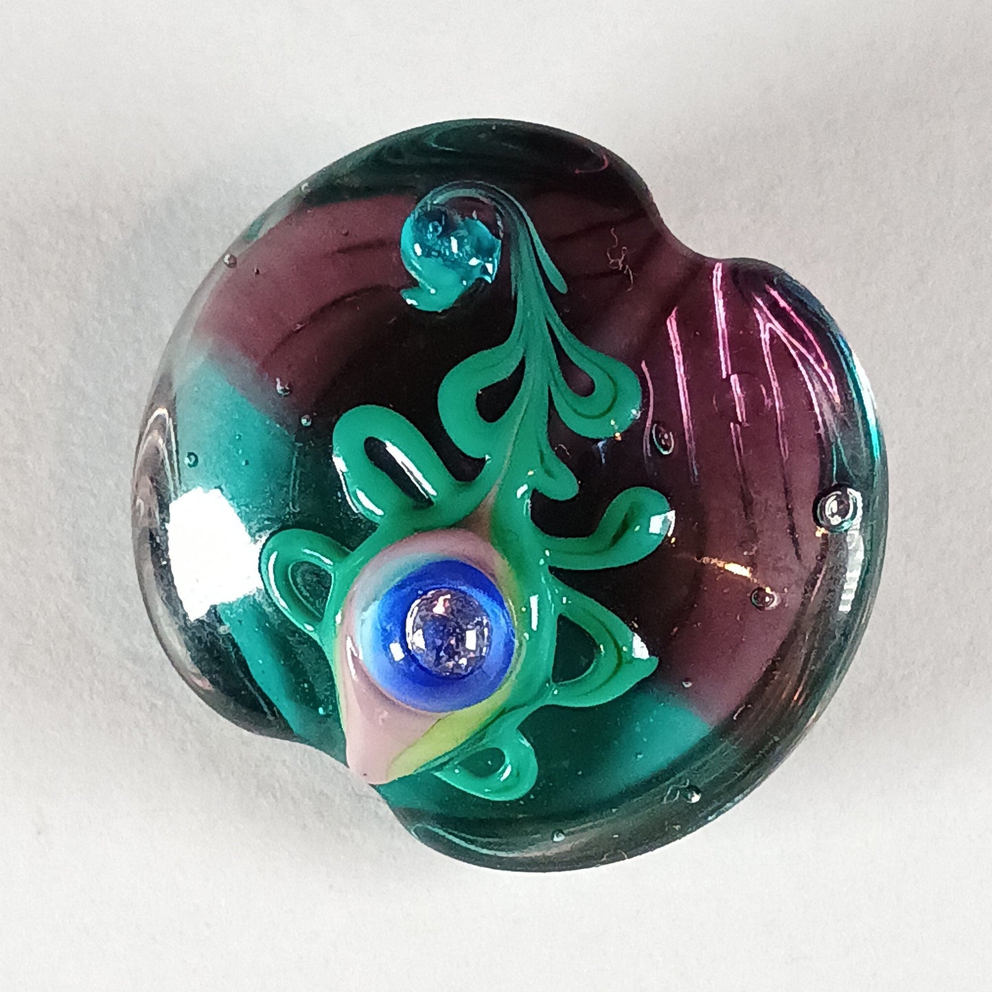 Teal and purple peacock feather focal lampwork bead Jolene Beads