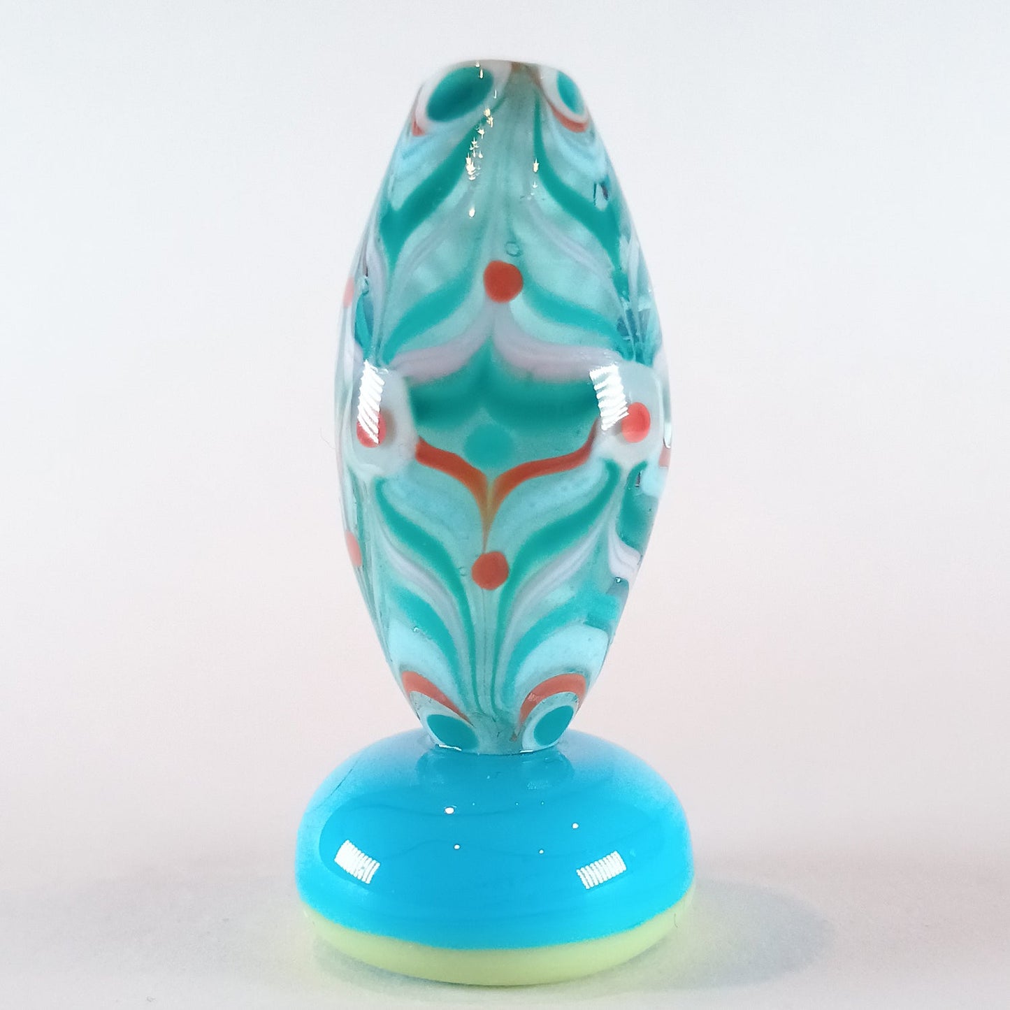 Encased pale blue raked bicone lampwork focal bead Jolene Beads