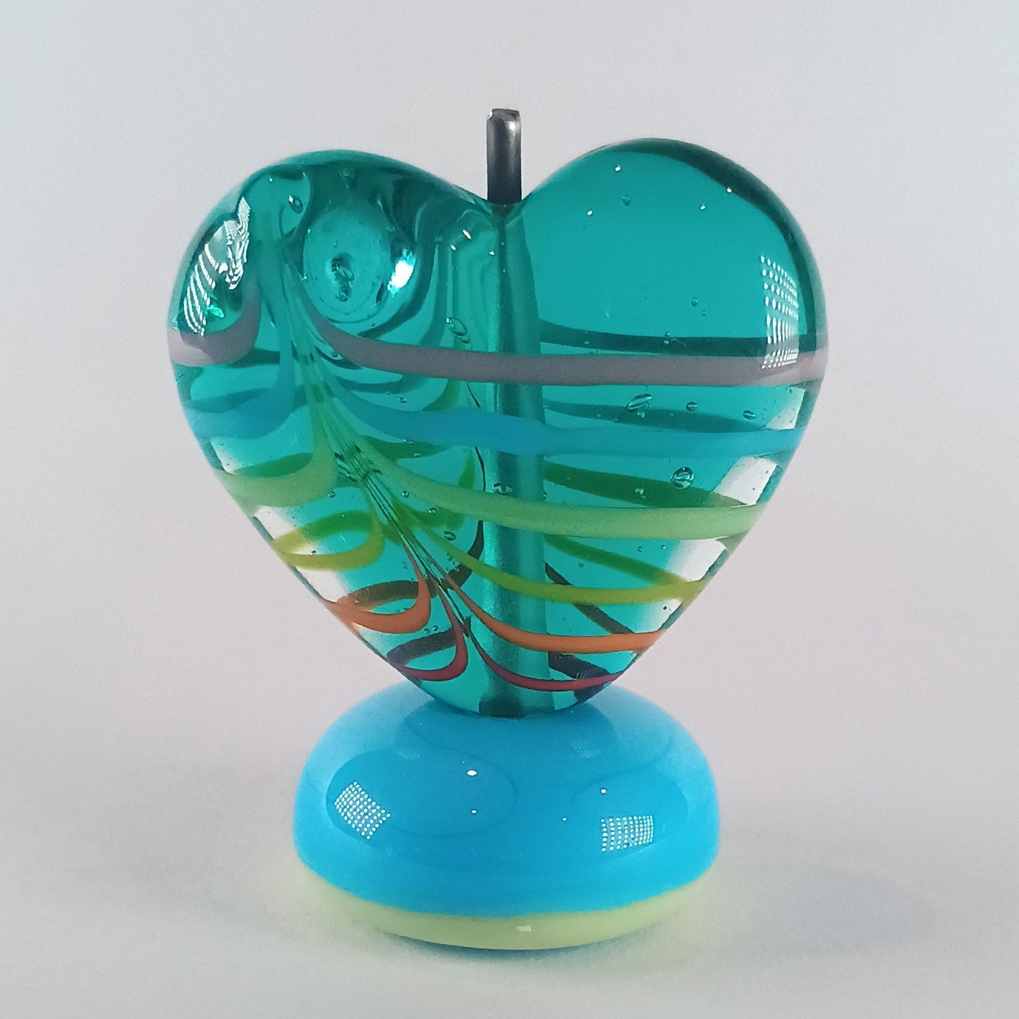 Teal rainbow heart raked focal lampwork bead - Jolene Beads - lampwork beads & jewellery