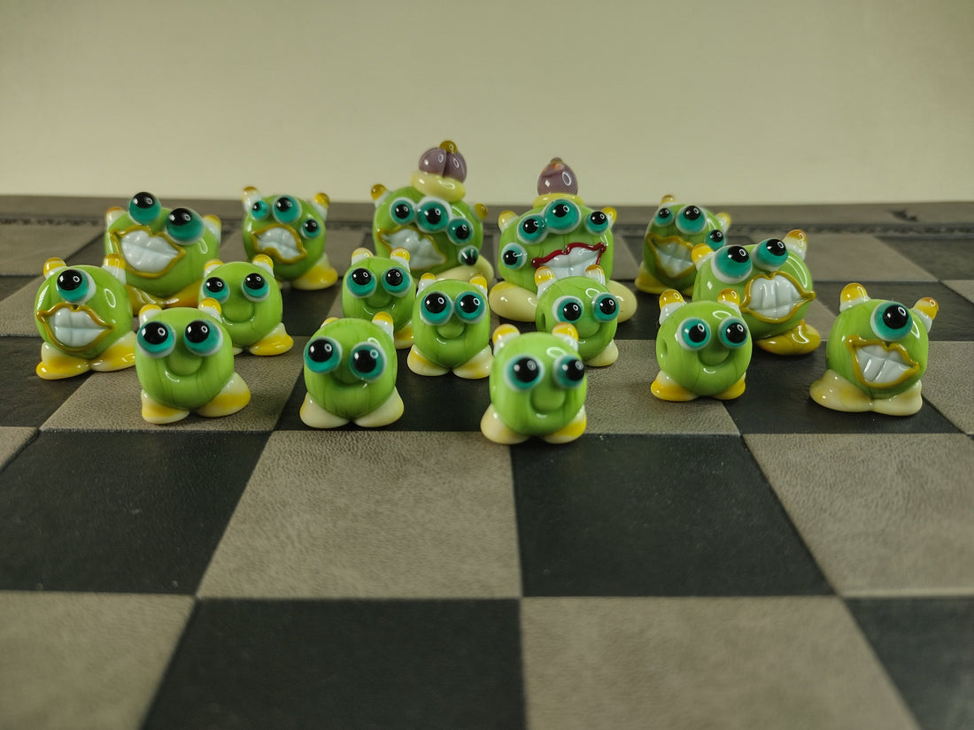 Little monsters chess..... - Jolene Beads - lampwork beads & jewellery
