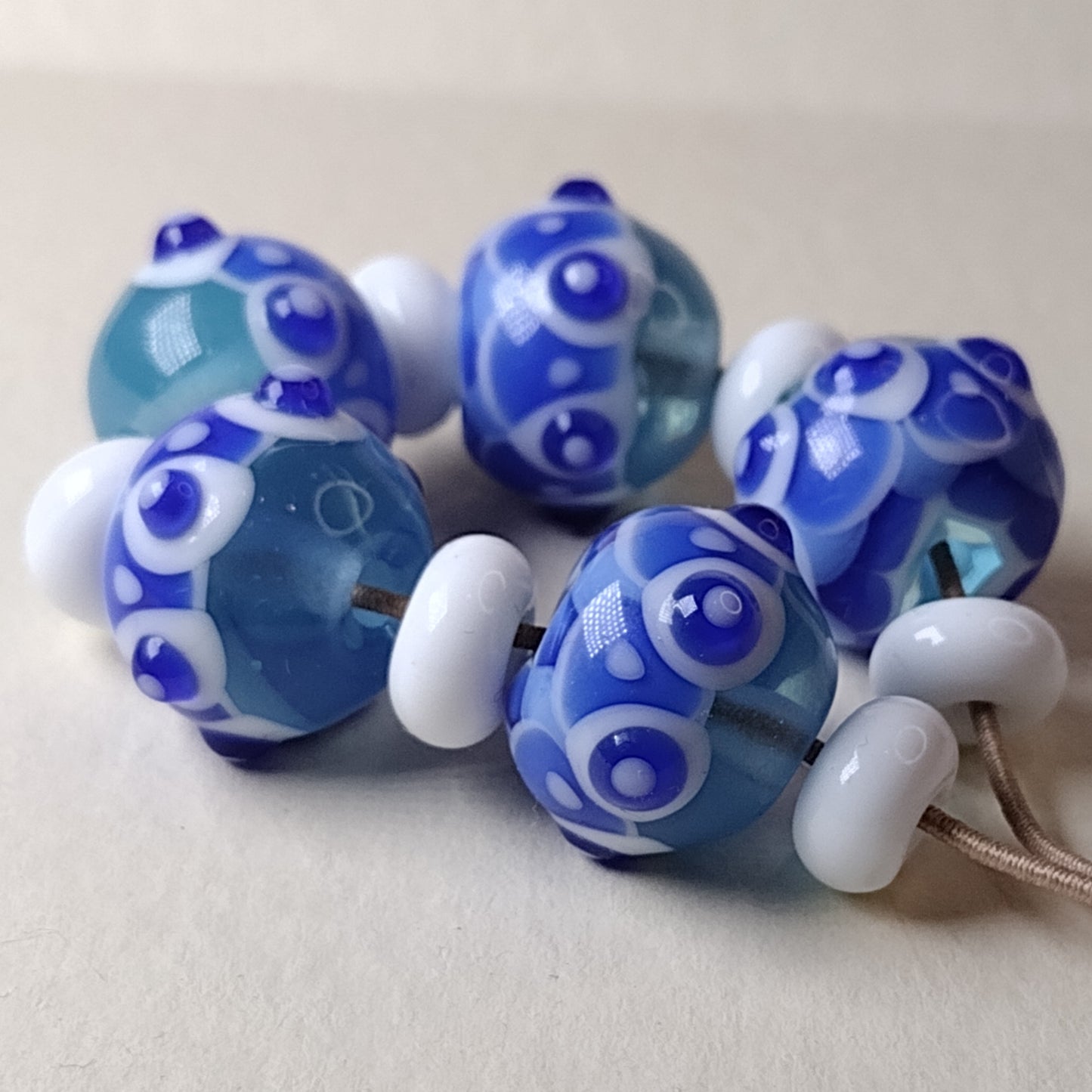 Delft harlequin lampwork bead set Jolene Beads