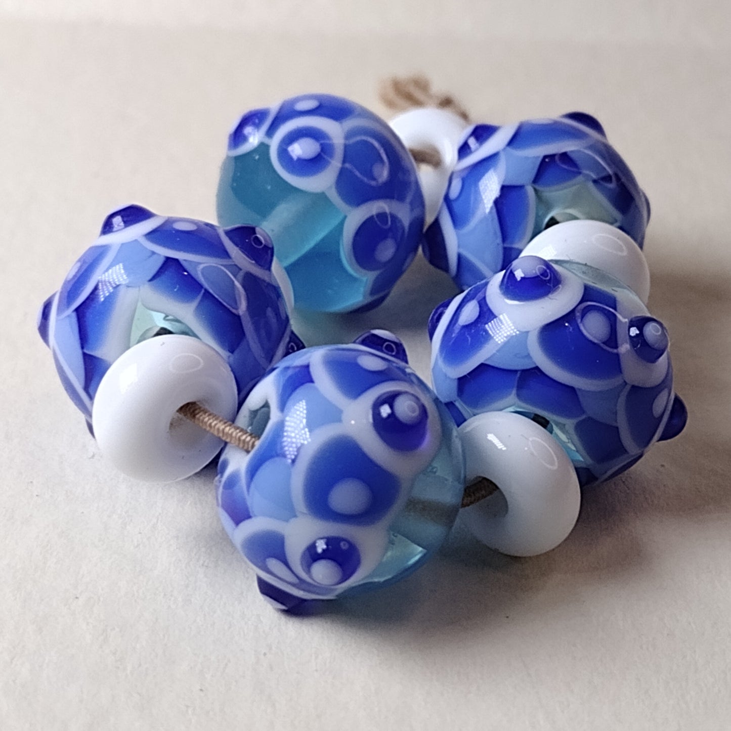 Delft harlequin lampwork bead set Jolene Beads