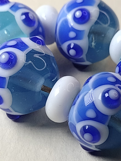 Delft harlequin lampwork bead set Jolene Beads