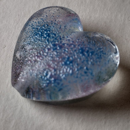 Clear flower texture enamel dusted glass heart bead Jolene Beads