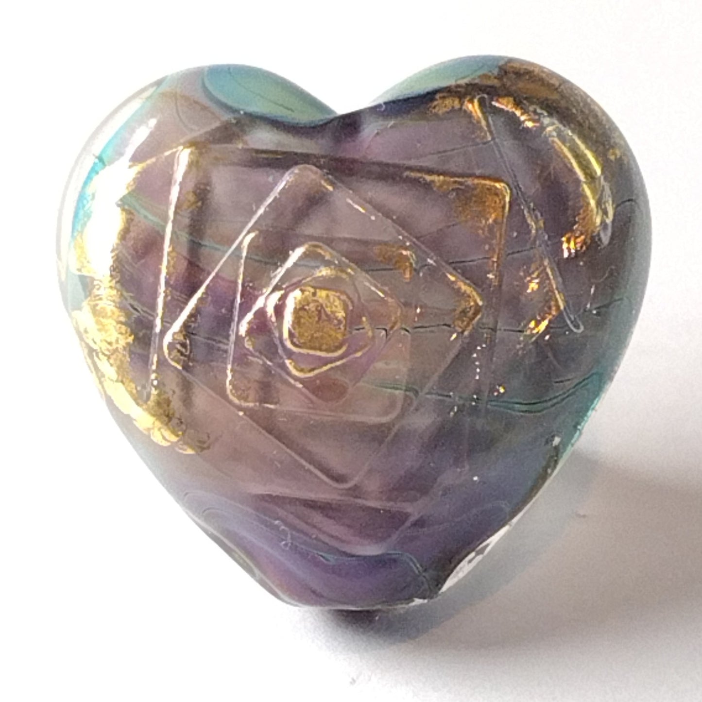 Silver glass and gold leaf square textured heart Jolene Beads