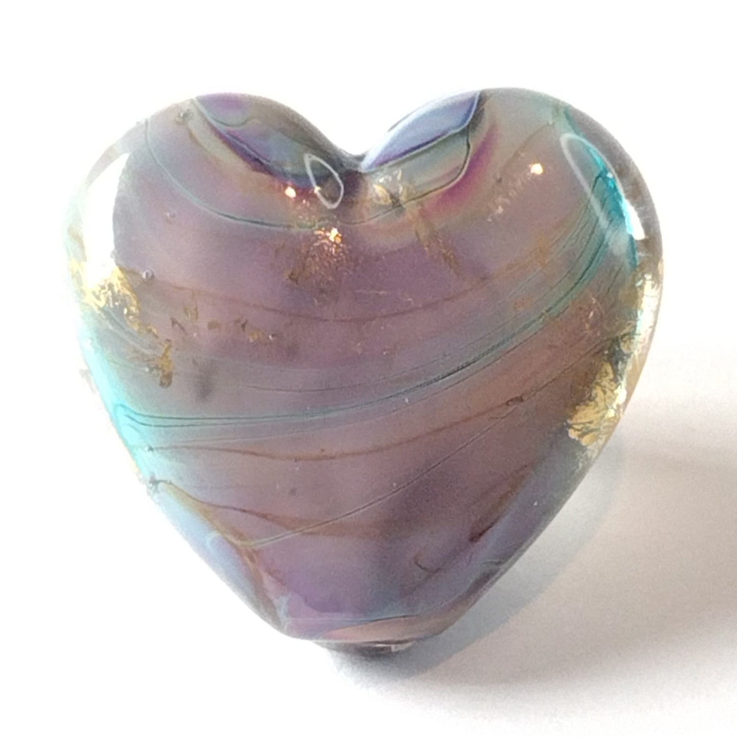 Silver glass and gold leaf square textured heart Jolene Beads