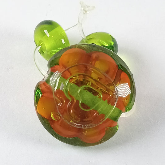 Bright green and orange flower lampwork lentil bead Jolene Beads - lampwork beads & jewellery