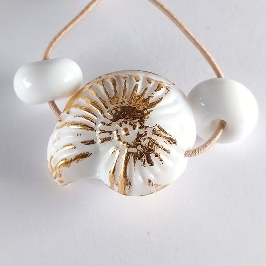 Small opal blue ammonite bead with gold leaf Jolene Beads