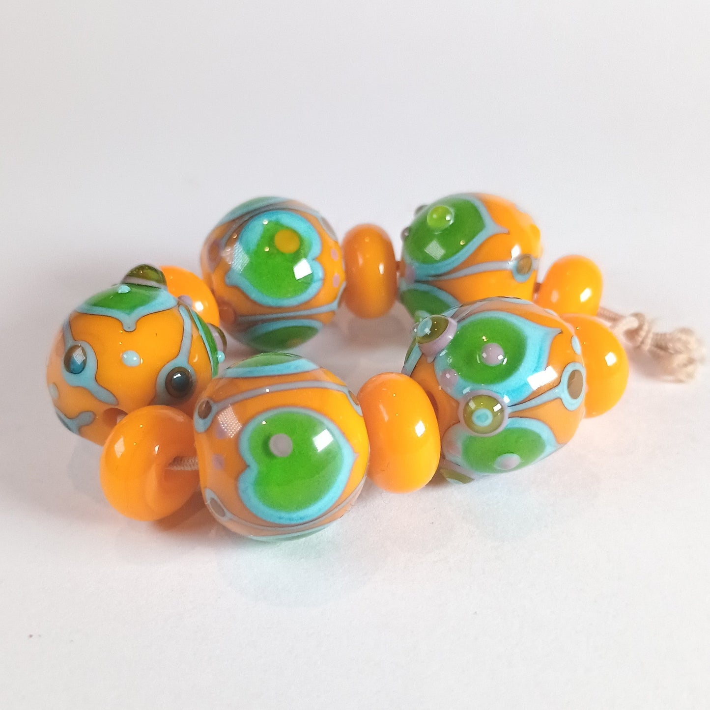 Apricot yellow and lime lampwork bead set - Jolene Beads - lampwork beads & jewellery