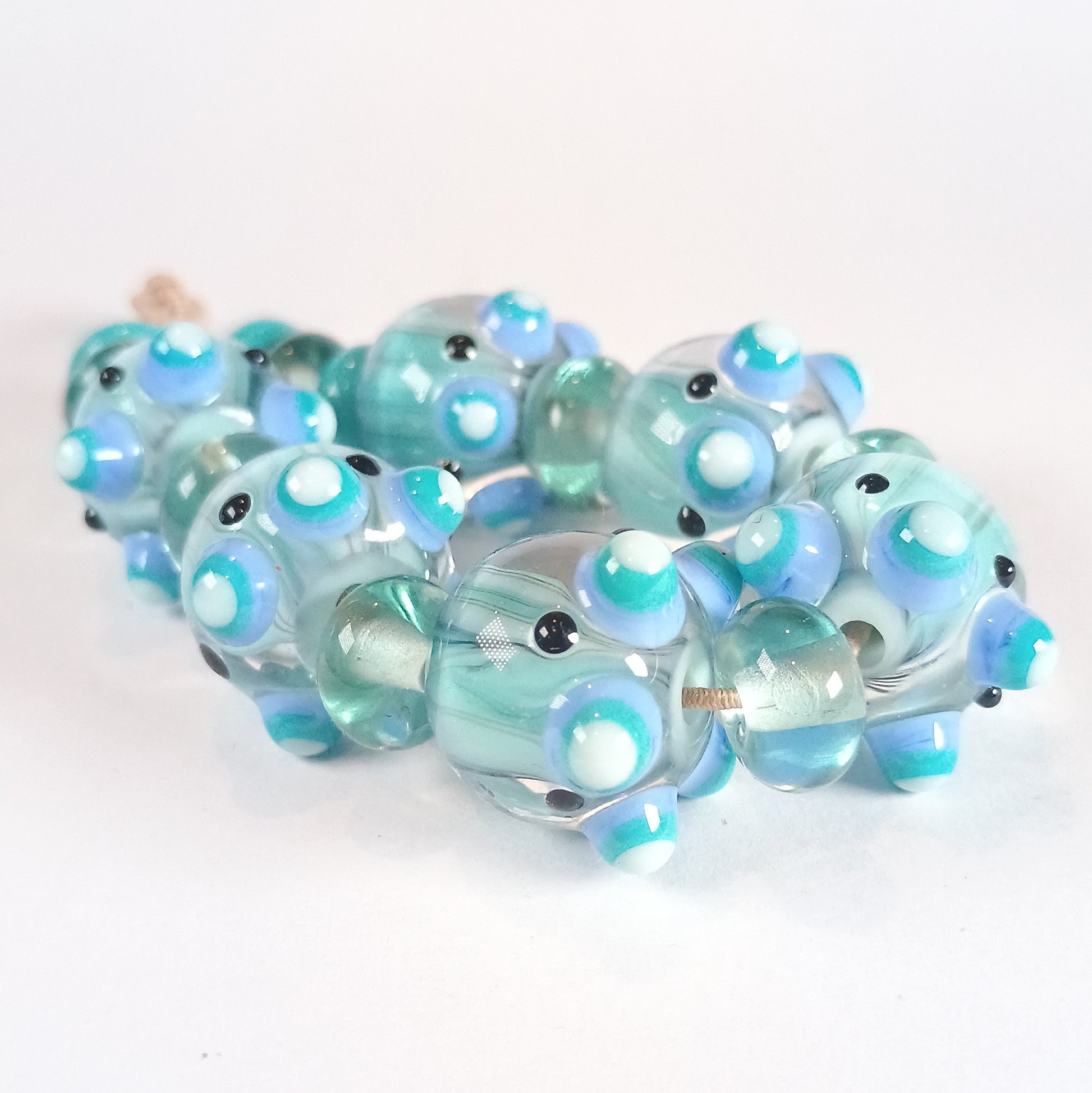 Delicate pale green candy stripe lampwork art glass bead set Jolene Beads - lampwork beads & jewellery