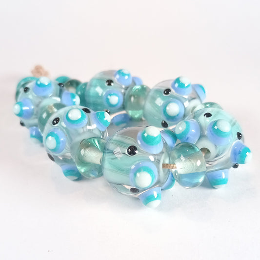 Delicate pale green candy stripe lampwork art glass bead set Jolene Beads - lampwork beads & jewellery
