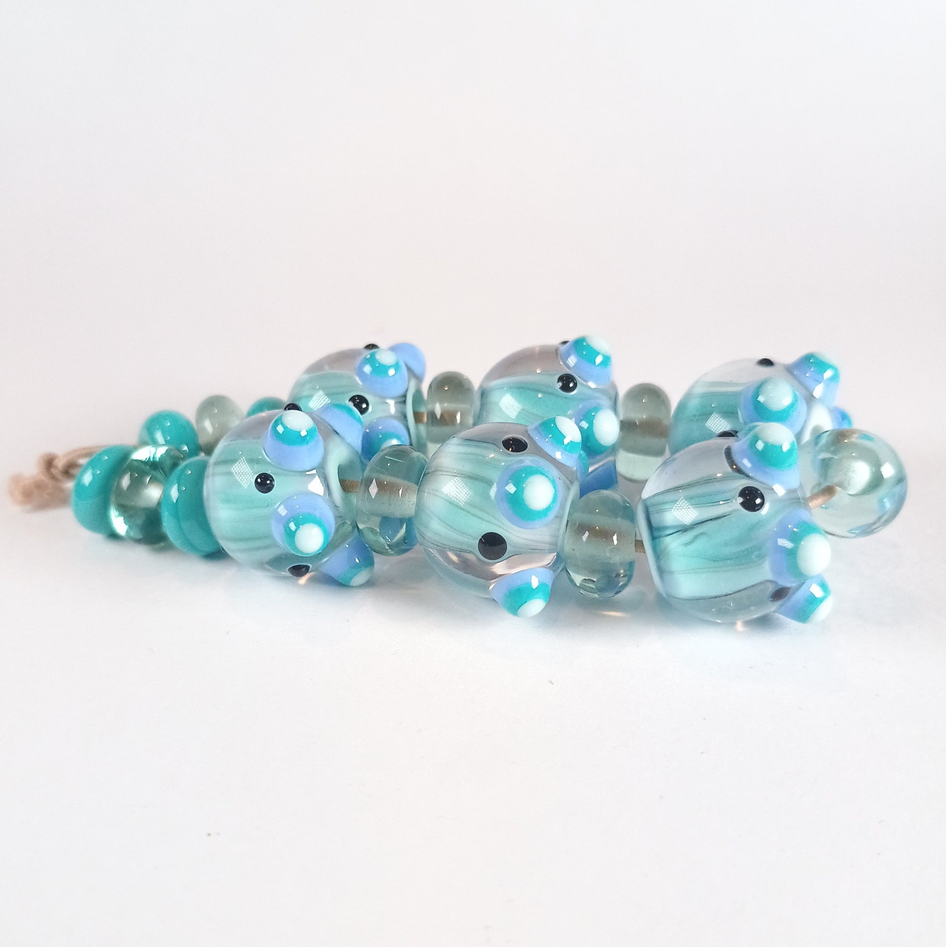 Delicate pale green candy stripe lampwork art glass bead set Jolene Beads - lampwork beads & jewellery