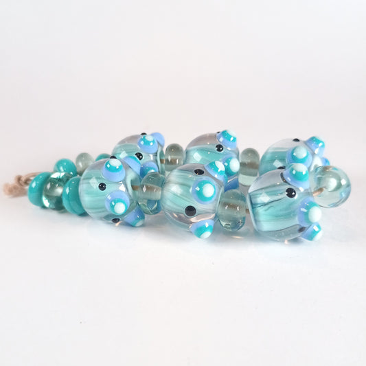 Delicate pale green candy stripe lampwork art glass bead set Jolene Beads - lampwork beads & jewellery
