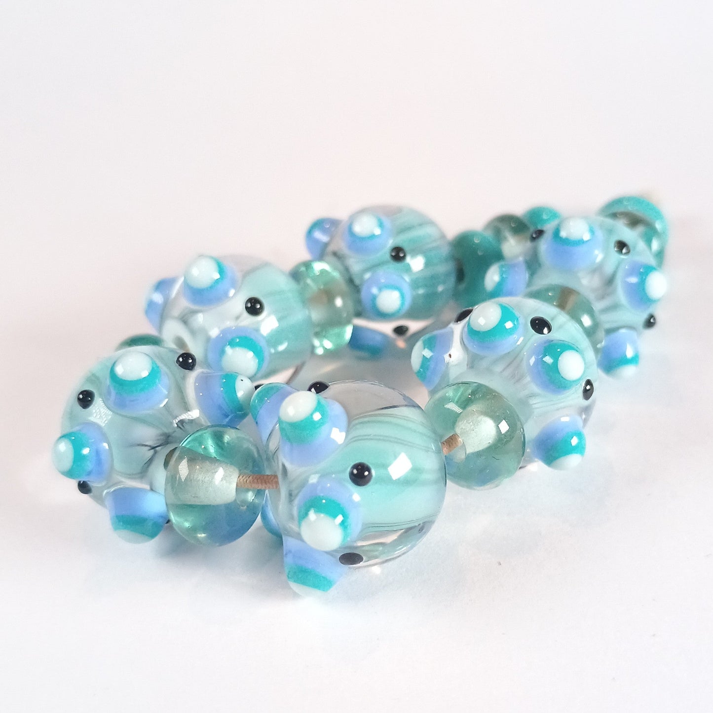 Delicate pale green candy stripe lampwork art glass bead set Jolene Beads - lampwork beads & jewellery