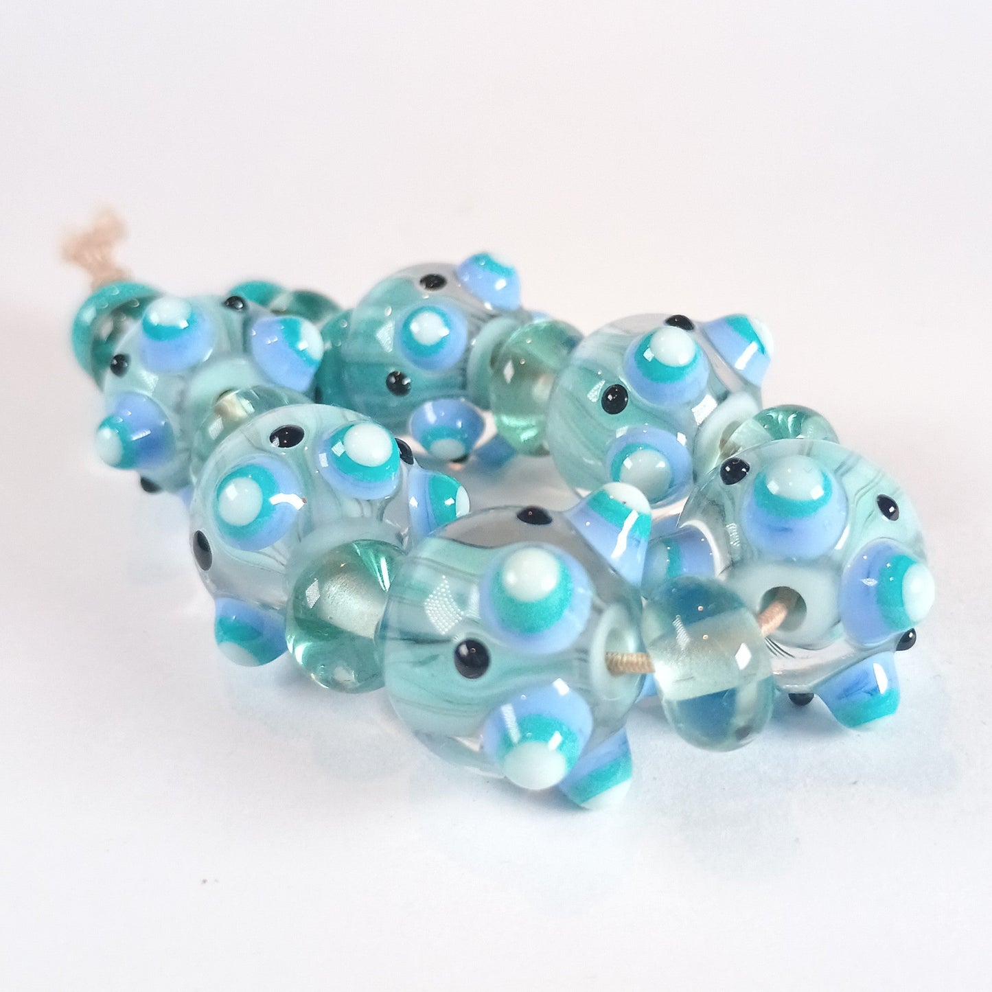 Delicate pale green candy stripe lampwork art glass bead set Jolene Beads - lampwork beads & jewellery