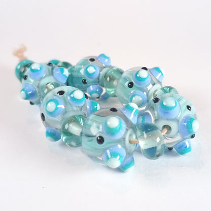 Delicate pale green candy stripe lampwork art glass bead set Jolene Beads - lampwork beads & jewellery