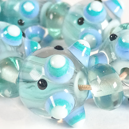 Delicate pale green candy stripe lampwork art glass bead set Jolene Beads - lampwork beads & jewellery