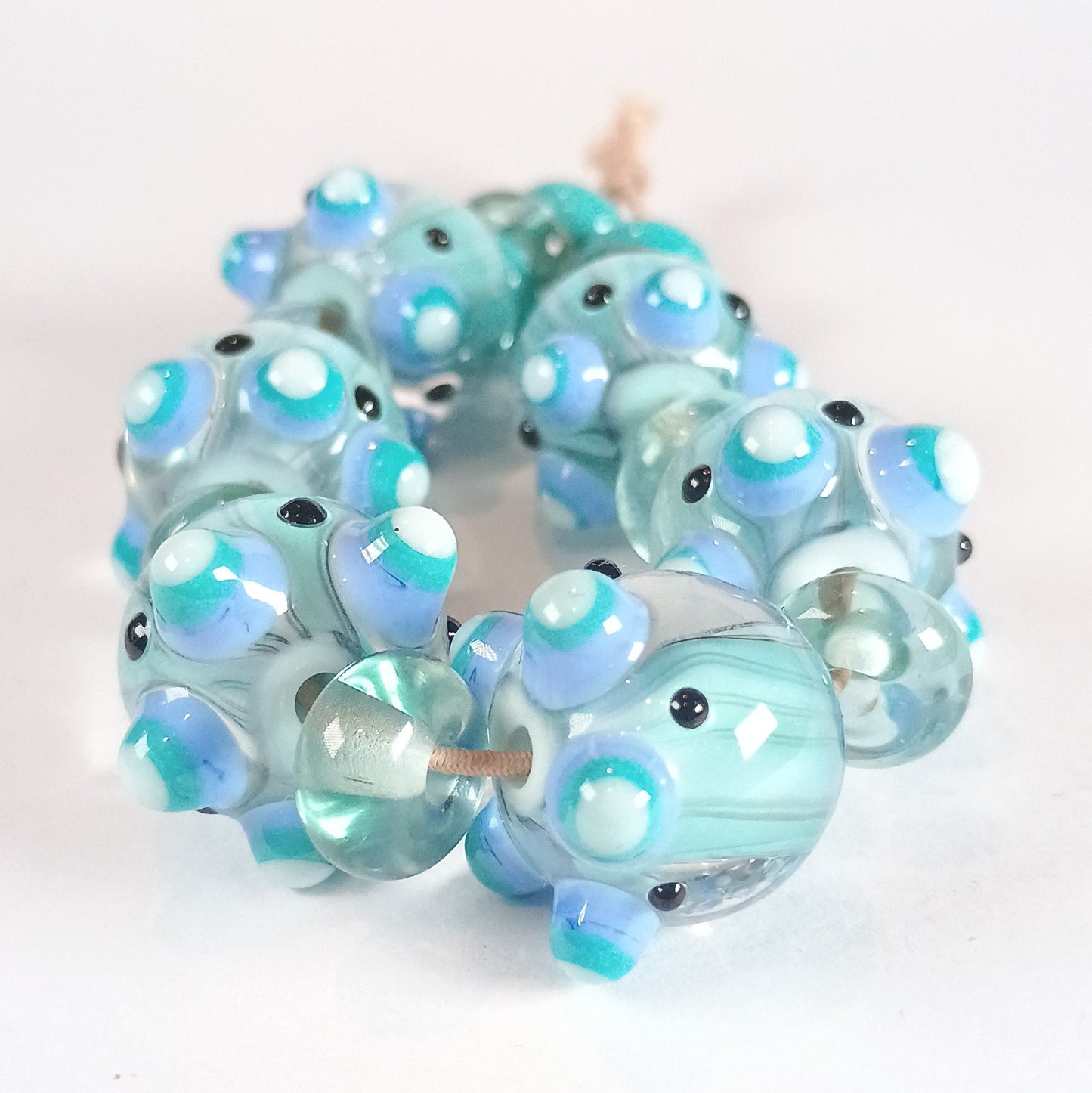 Delicate pale green candy stripe lampwork art glass bead set Jolene Beads - lampwork beads & jewellery