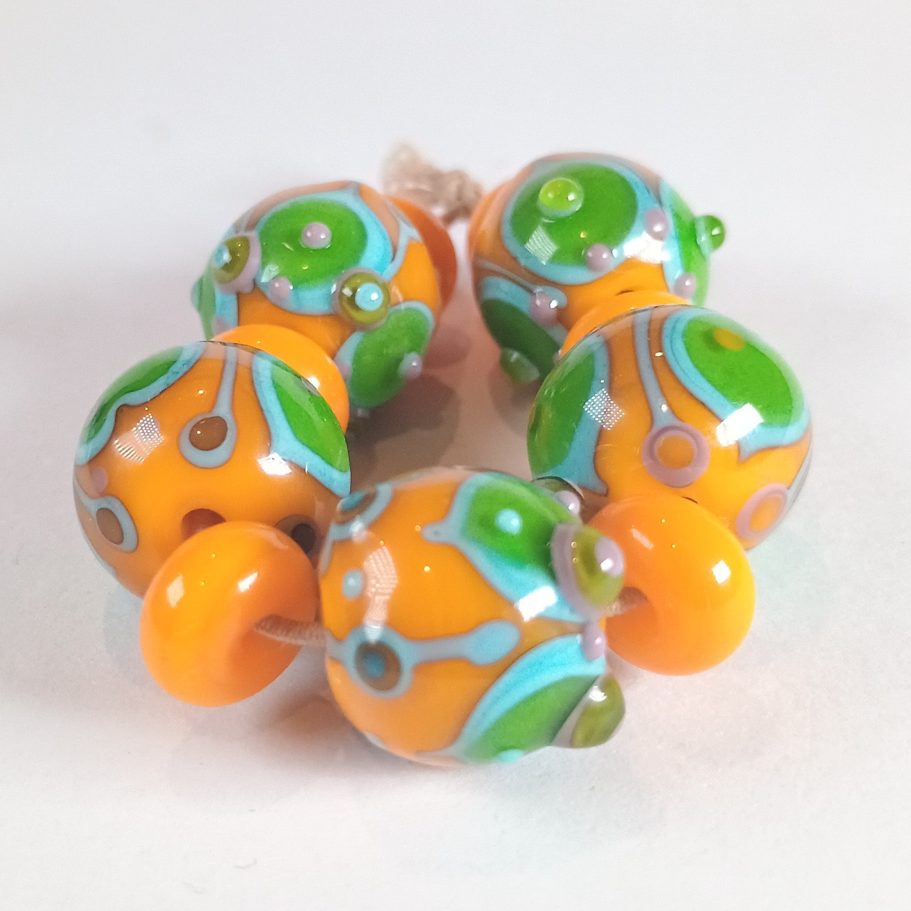 Apricot yellow and lime lampwork bead set Jolene Beads