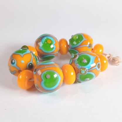 Apricot yellow and lime lampwork bead set Jolene Beads