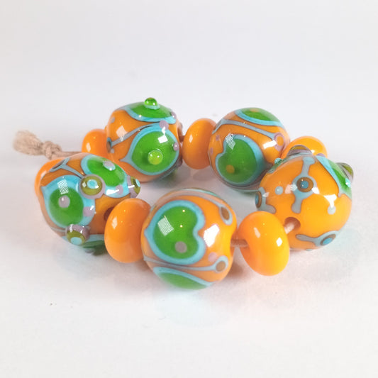 Apricot yellow and lime lampwork bead set Jolene Beads